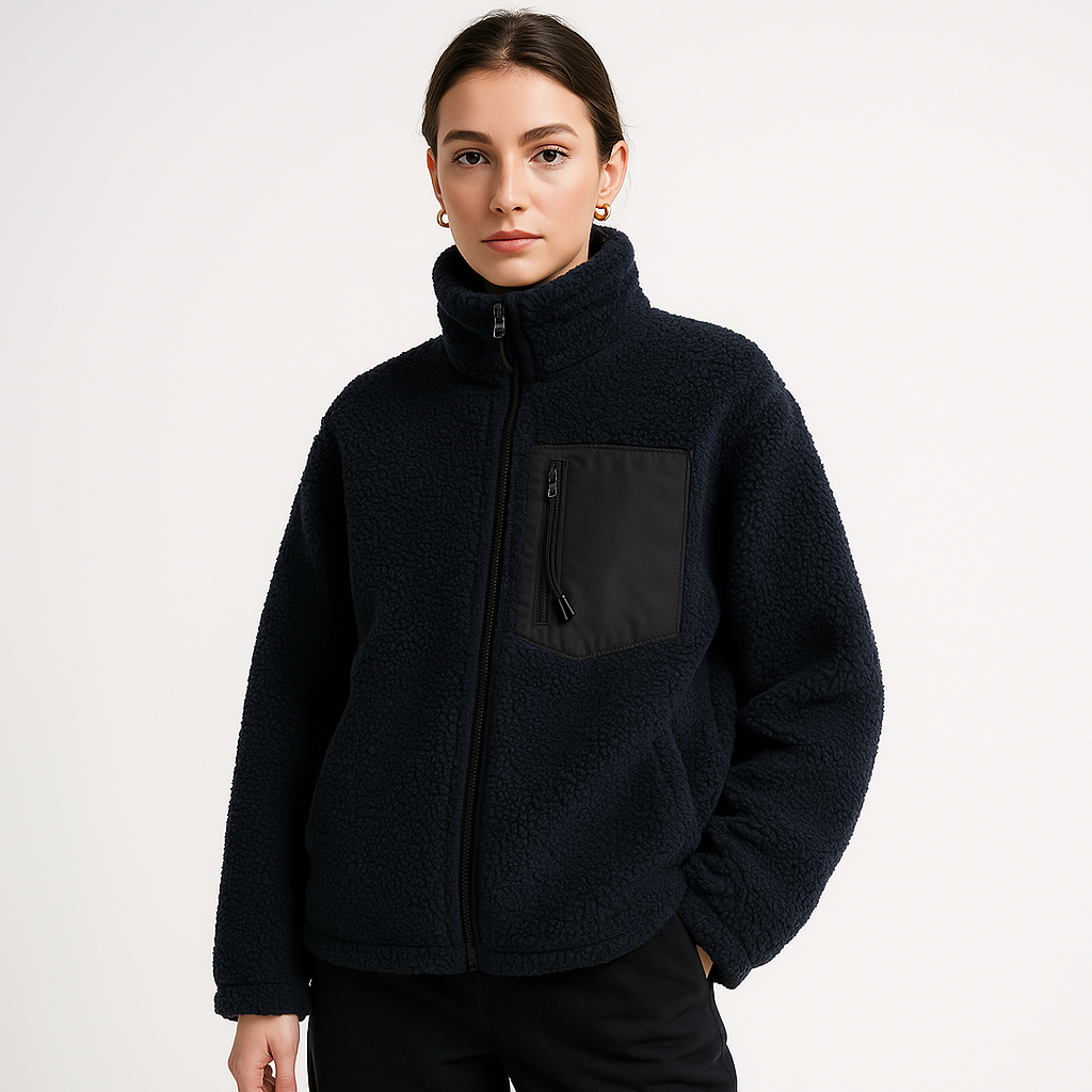 WW | Sherpa Jacket with Stand-Up Collar and Zipper Cozy Warmth