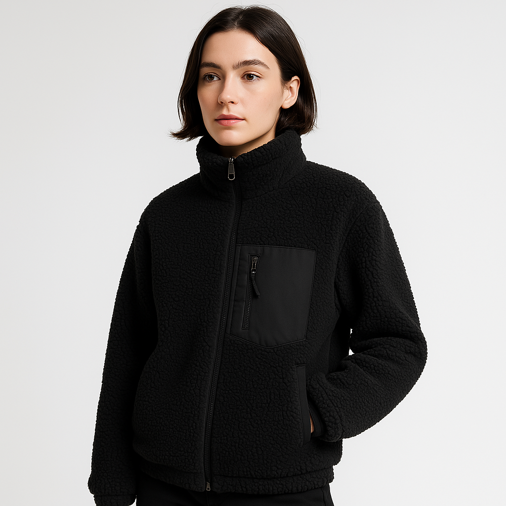 WW | Sherpa Jacket with Stand-Up Collar and Zipper Cozy Warmth
