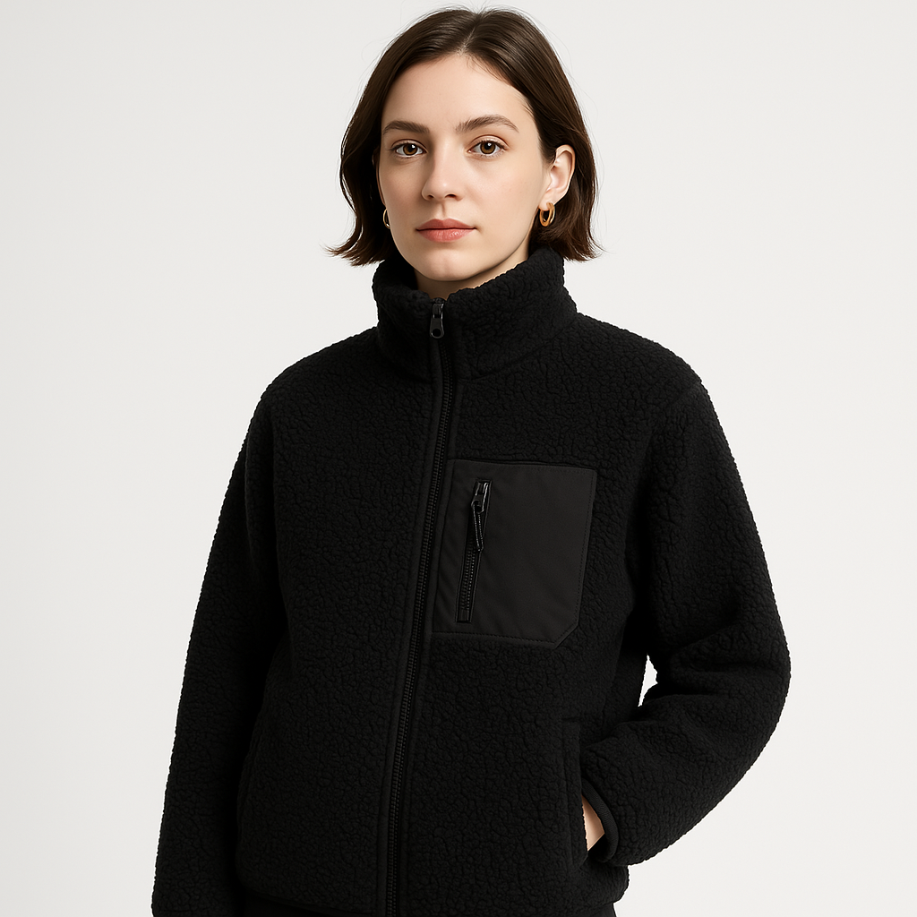 WW | Sherpa Jacket with Stand-Up Collar and Zipper Cozy Warmth