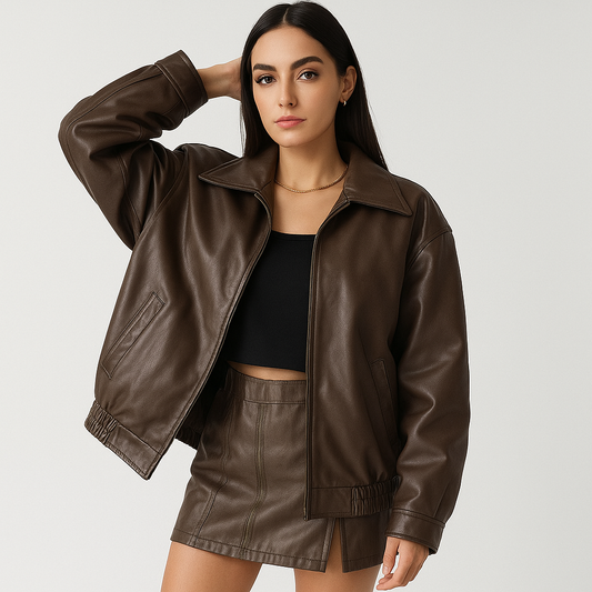 WW | Oversized Kunstlederjacke Braun Urbaner & Zeitloser Stil