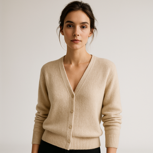 WW | Weicher Strick-Cardigan Knöpfen Zeitlos Beige