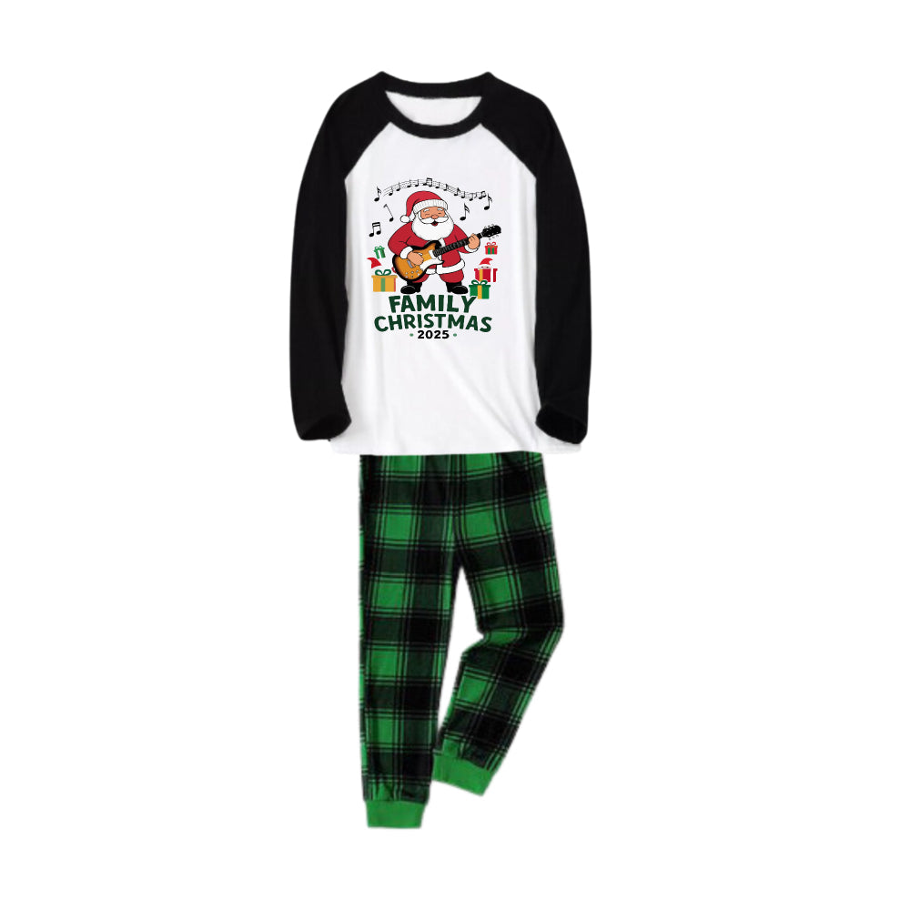 WW | Schwarzes Raglan-Oberteil Grün Plaid Weihnachts-Pyjama-Set mit "Frohe Weihnachten 2025" und Santa Claus Druck