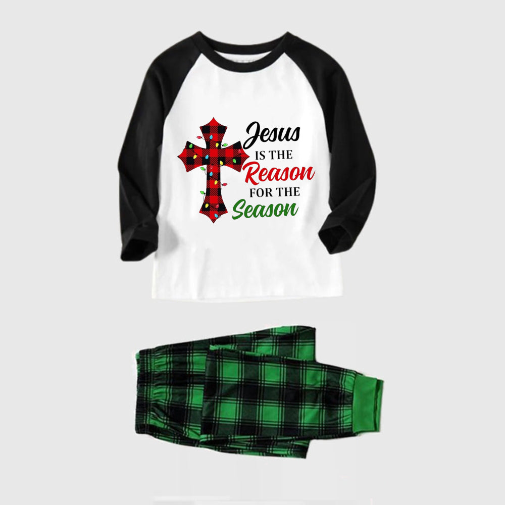 WW | Black Raglan Top Green Plaid "Jesus Is The Reason For The Season" Christmas Pajama Set