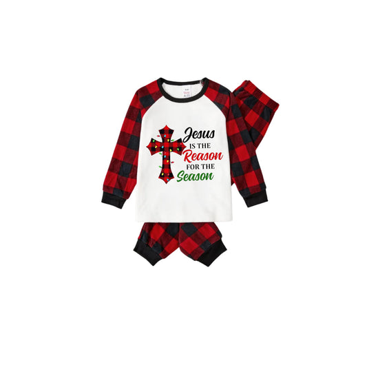 WW | Red and Black Plaid Christmas Pyjama Set with "Jesus is the Reason for the Season" Slogan Print