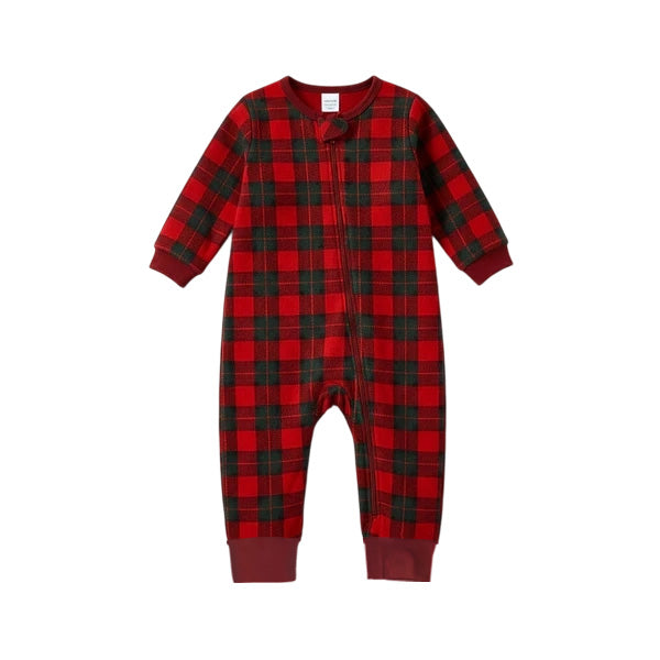 WW | Christmas Family Matching Red and Green Plaid Button-Down Long-Sleeve Pajama Sets