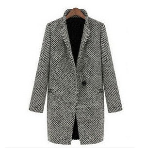 WW | Houndstooth Coat Wool Blend Classic Cut Midi Length Button Closure