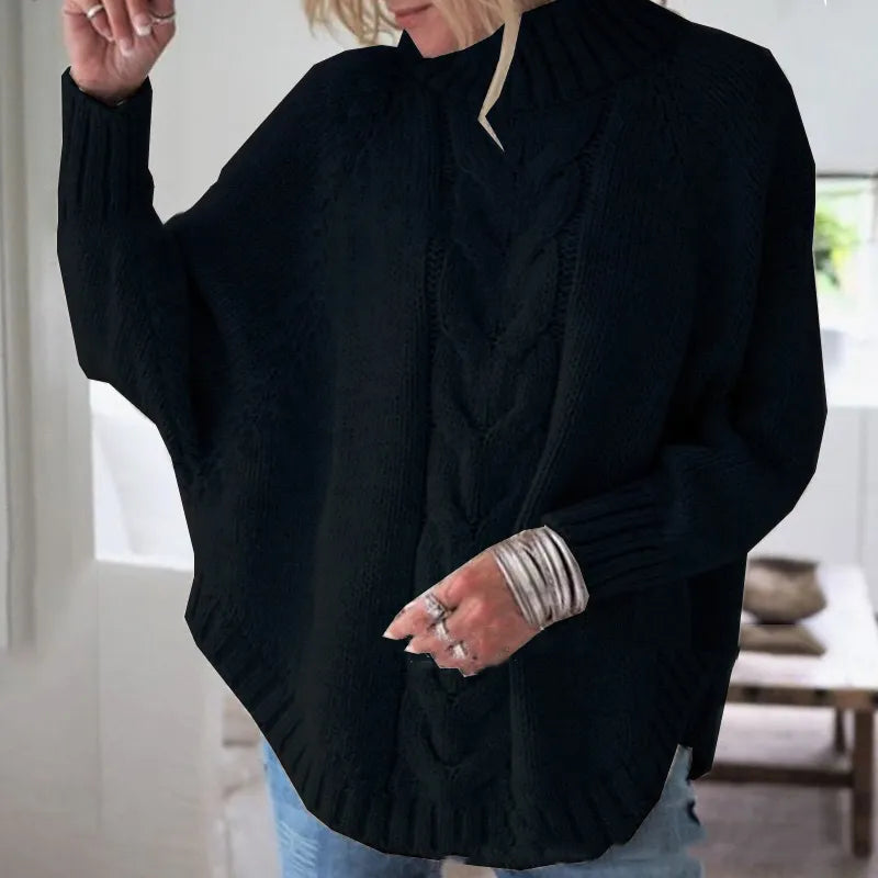 WW | Cable Knit Sweater Poncho Design High Neck Oversized Fit