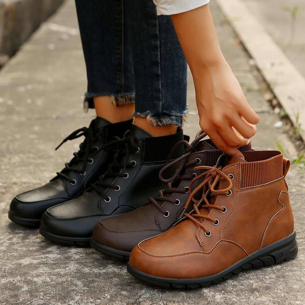 WW | Damen Schnürstiefel - robuste Stiefeletten mit elastischem Bund und rutschfester Sohle