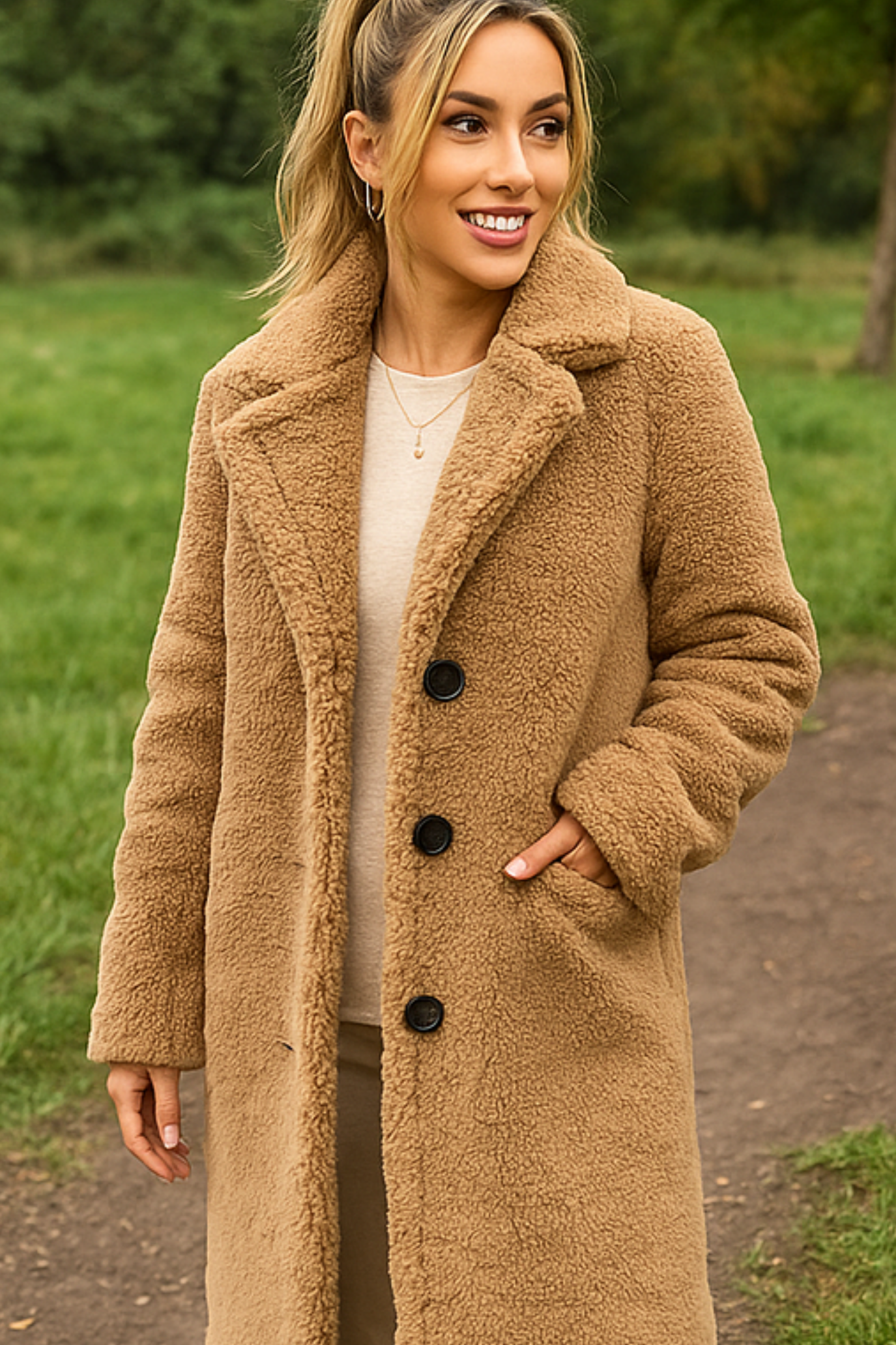 Jess Teddy Coat - Khaki