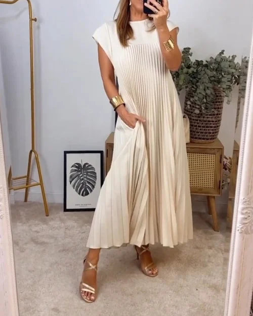 WW | Einfaches Einfarbiges Plisseekleid