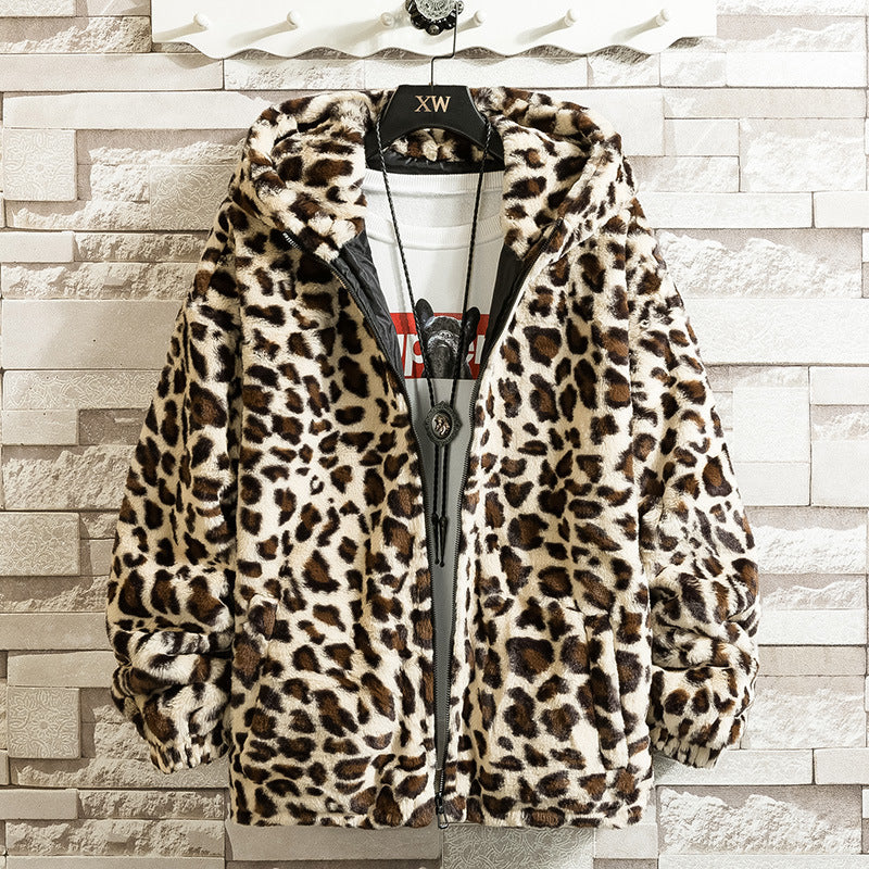 Women's Cuddly Fleece Jacket with Leopard Print and Hood WW