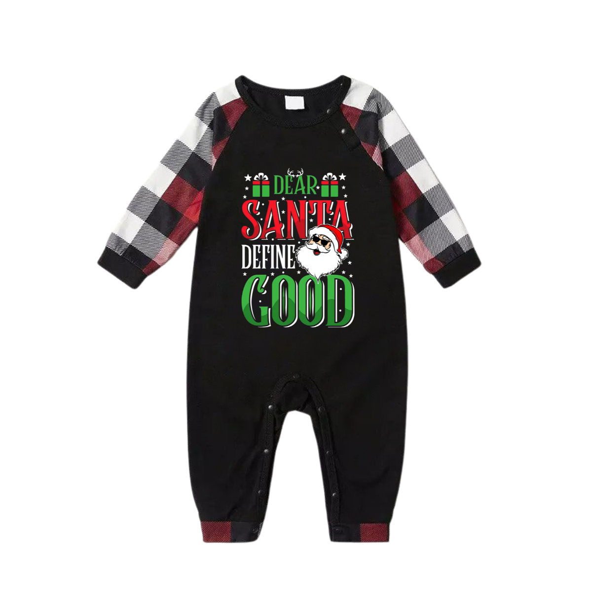 WW | "Dear Santa, Define Good" Slogan Printed Red&Black&White Plaid Matching Pajamas