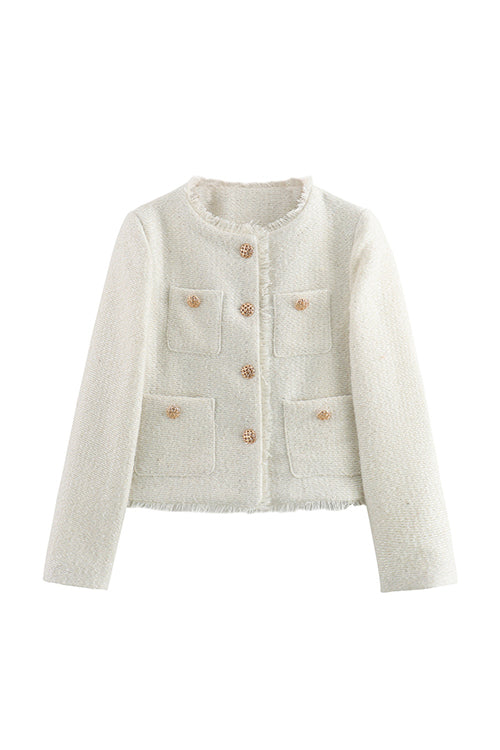 WW | Knopfverschluss Destroyed Saum Kurze Tweedjacke