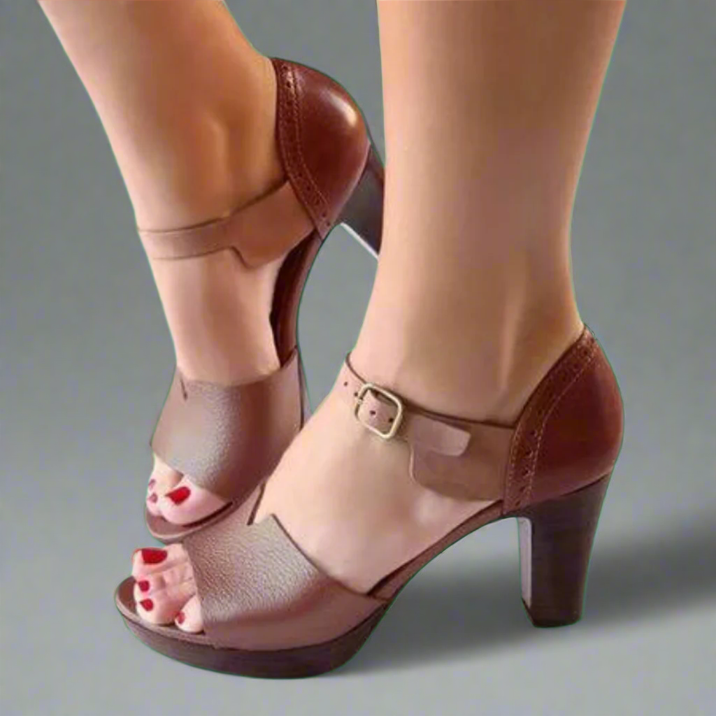 Miné™ | Premium Korean Style High Heel Sandals with Color Block and Buckle