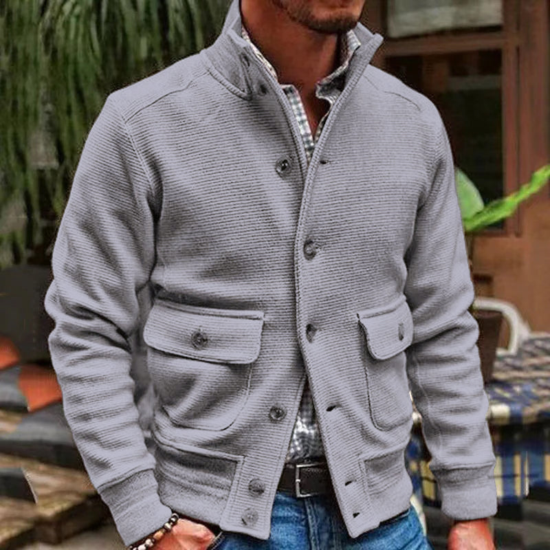WW | High Collar Button Closure Rib Cuffs Relaxed Fit