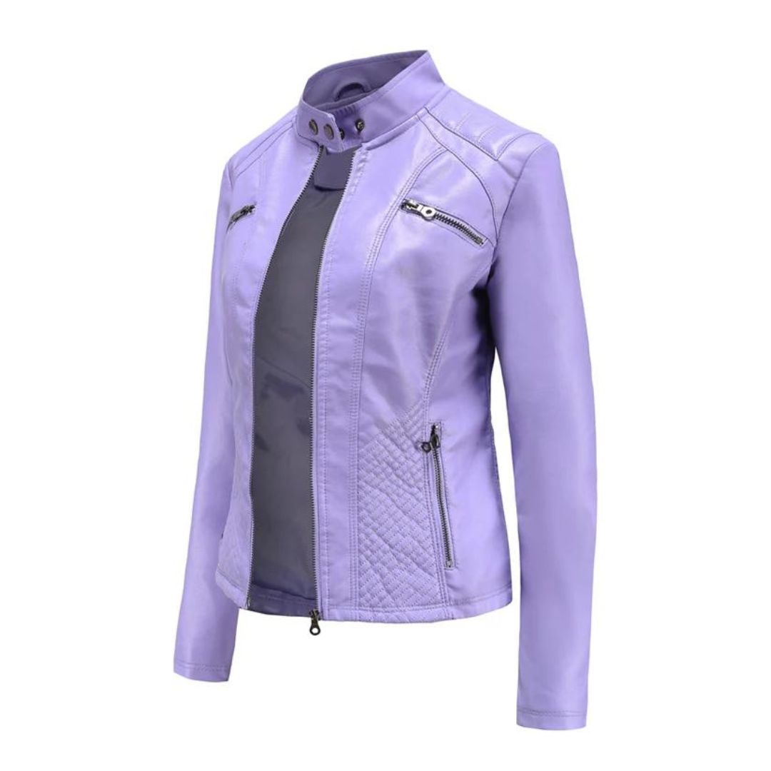 WW | Stylish Quilted Leather Jacket with Zipper