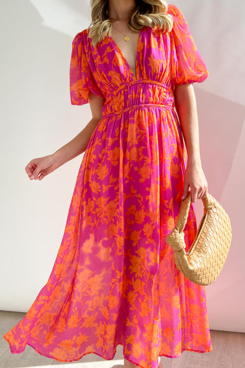 WW | Real Love Print Puff Sleeve Maxi Dress