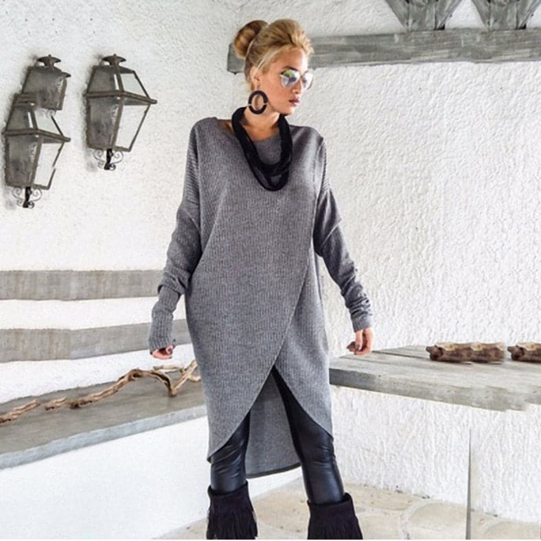 WW | Strickpullover Asymmetrisches Design Langärmelig Übergroß Fit Weich Und Warm