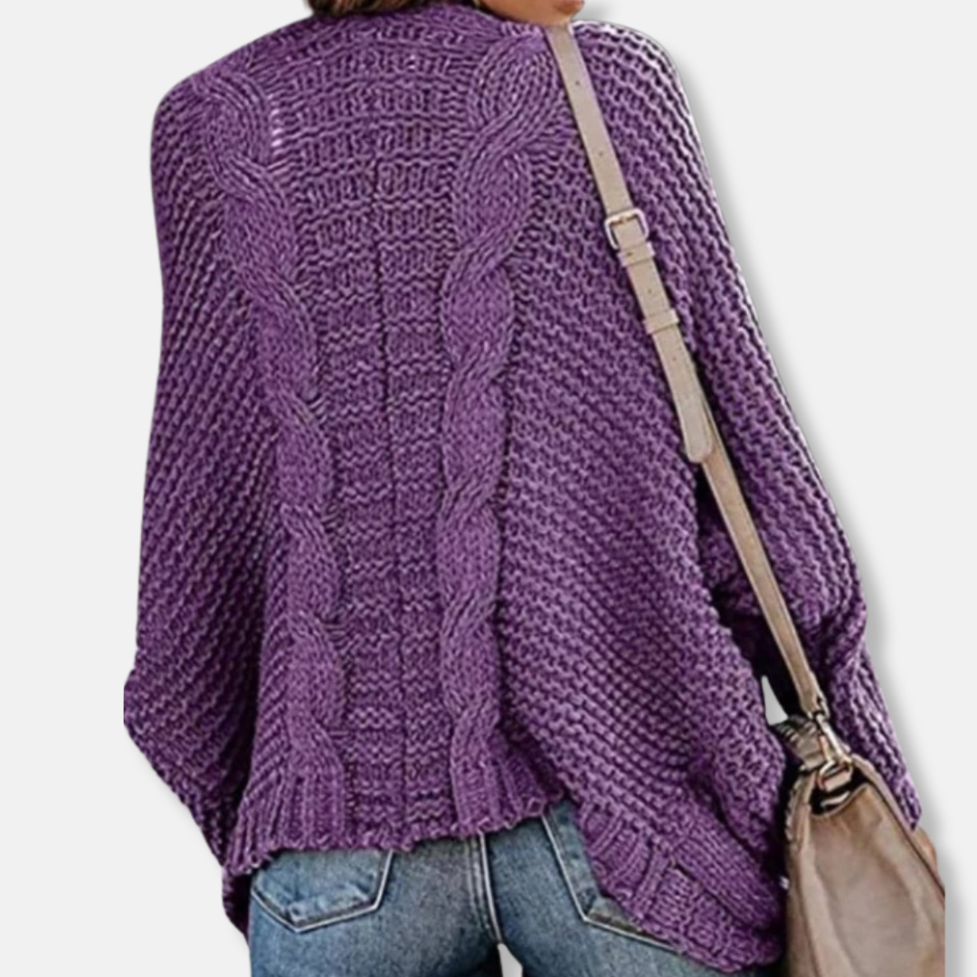 WW | Woll Übergroßer Cardigan - Gerippter Offener Fronttaschen Cardigan