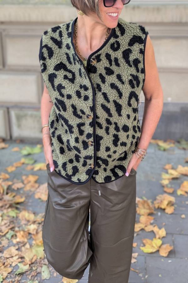 WW | Leopardenmuster Frontöffnung Lässige Herbst- und Winterweste Jacke