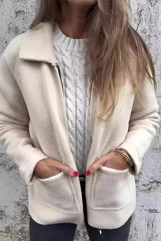 WW | Color Lapel Zipper Pocket Casual Jacket