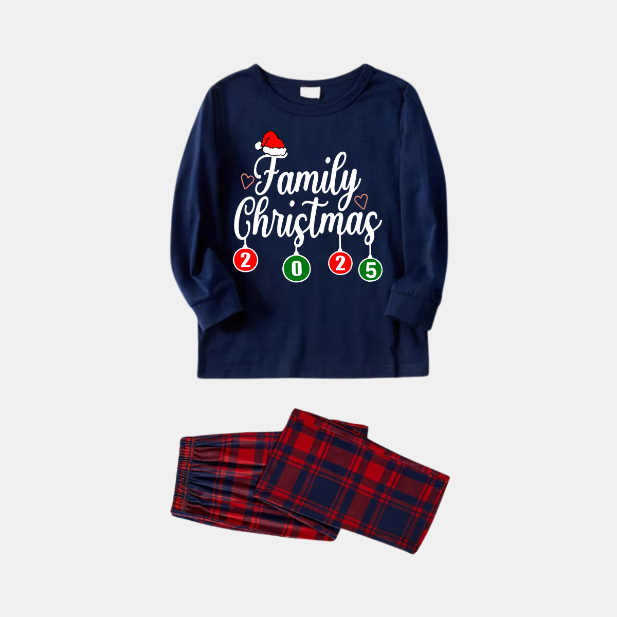 WW | "Familienweihnachten 2025" Buchstabenbedruckte rote und blaue karierte Weihnachts-Pyjama für die ganze Familie