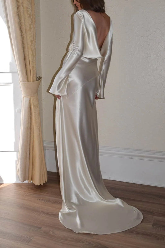 WW | Pearl Eden Satin Backless Cowl Neck Gown Maxi Dress