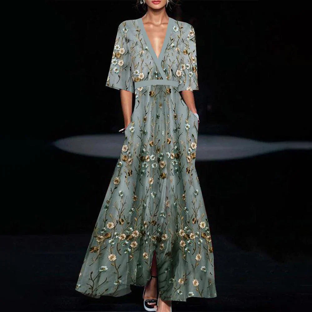 Helena – Kleid mit halblangen Ärmeln und Blumenmuster