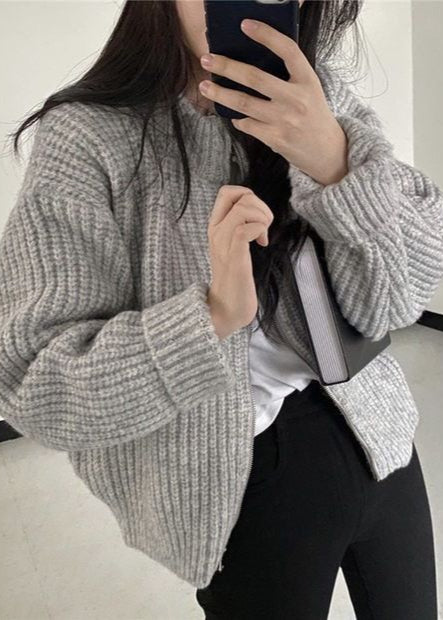WW | Reißverschluss Chunky Strickcardigan - Oversized Rippstrickjacke