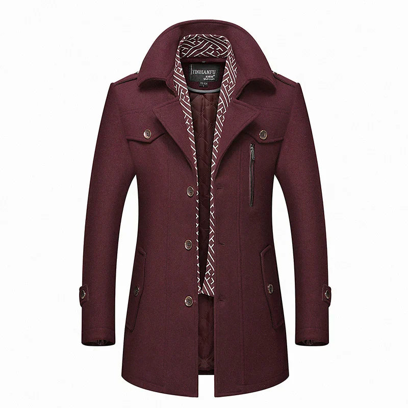 WW | Men's Winter Coat with Lapel Collar and Front Button Closure