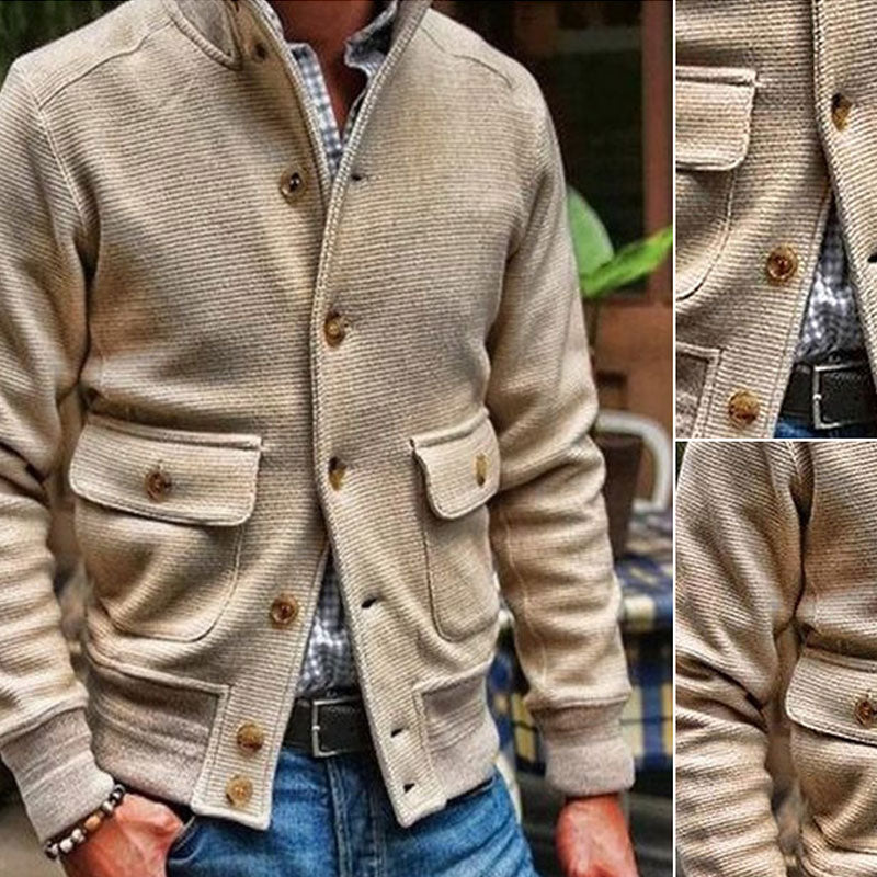 WW | High Collar Button Closure Rib Cuffs Relaxed Fit