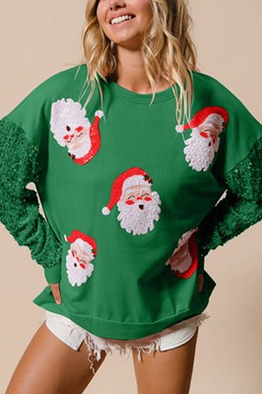 WW | Weihnachten Lässig Locker Rundhals Pailletten Ärmel Sweatshirt