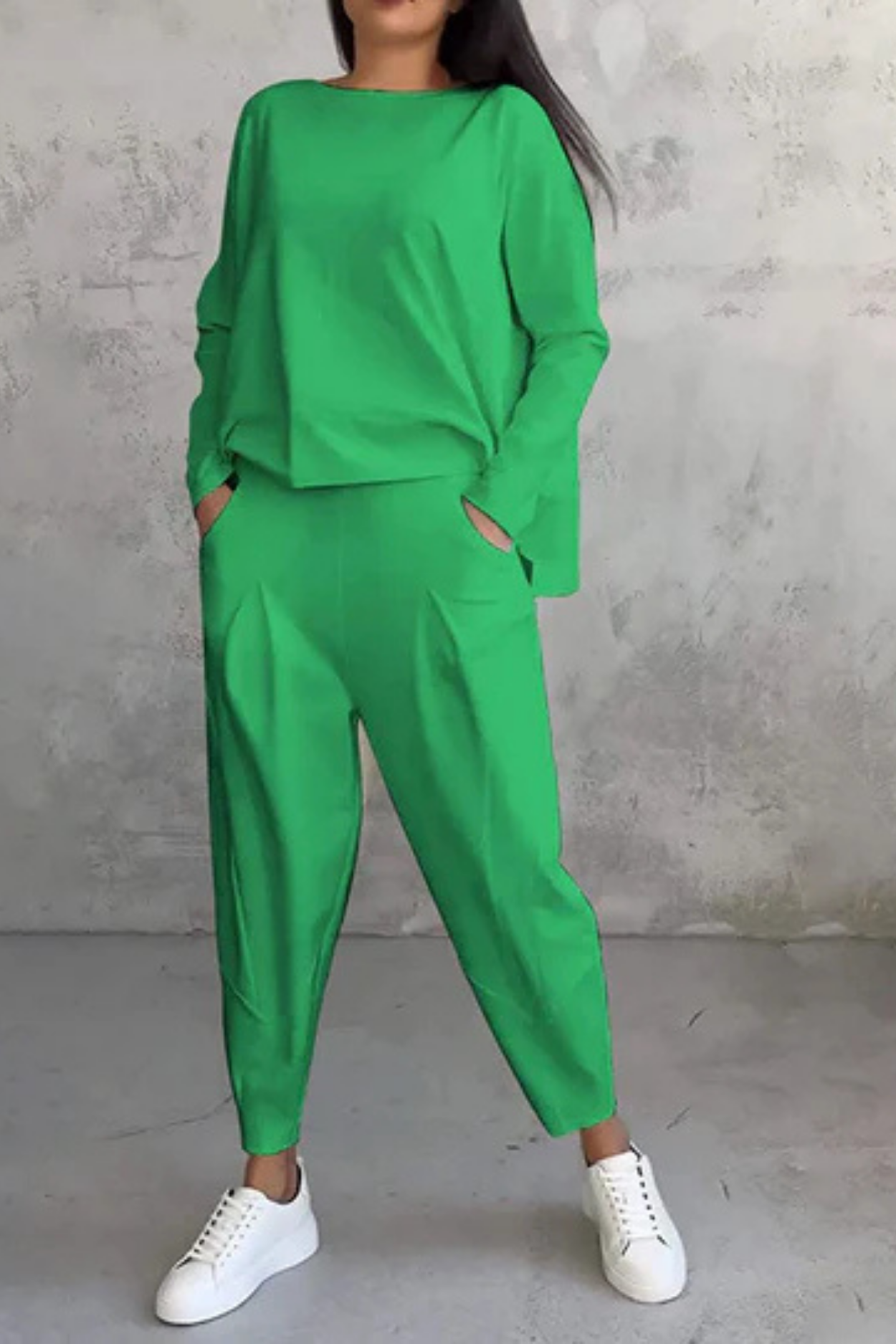 All Two-Piece with Round Neck & Long Sleeves - Green