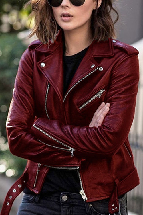 WW | Reversible Zip-Up Faux Leather Motorcycle Jacket