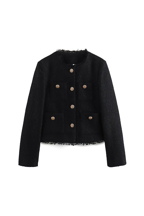 WW | Up Frayed Hem Kurze Tweedjacke