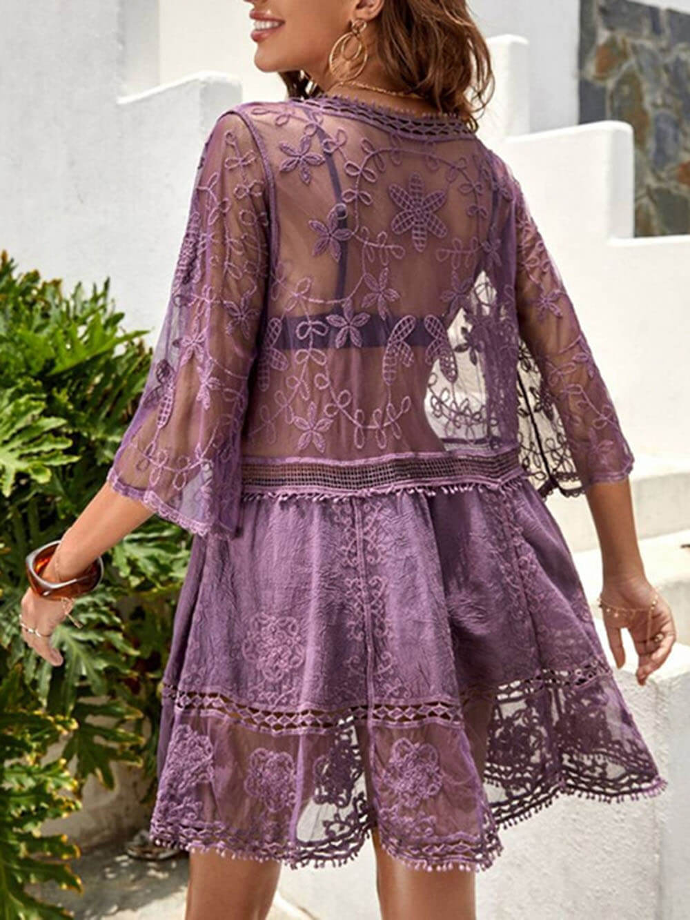 Loose lace beach dress as a bikini cover-up for that vacation feeling