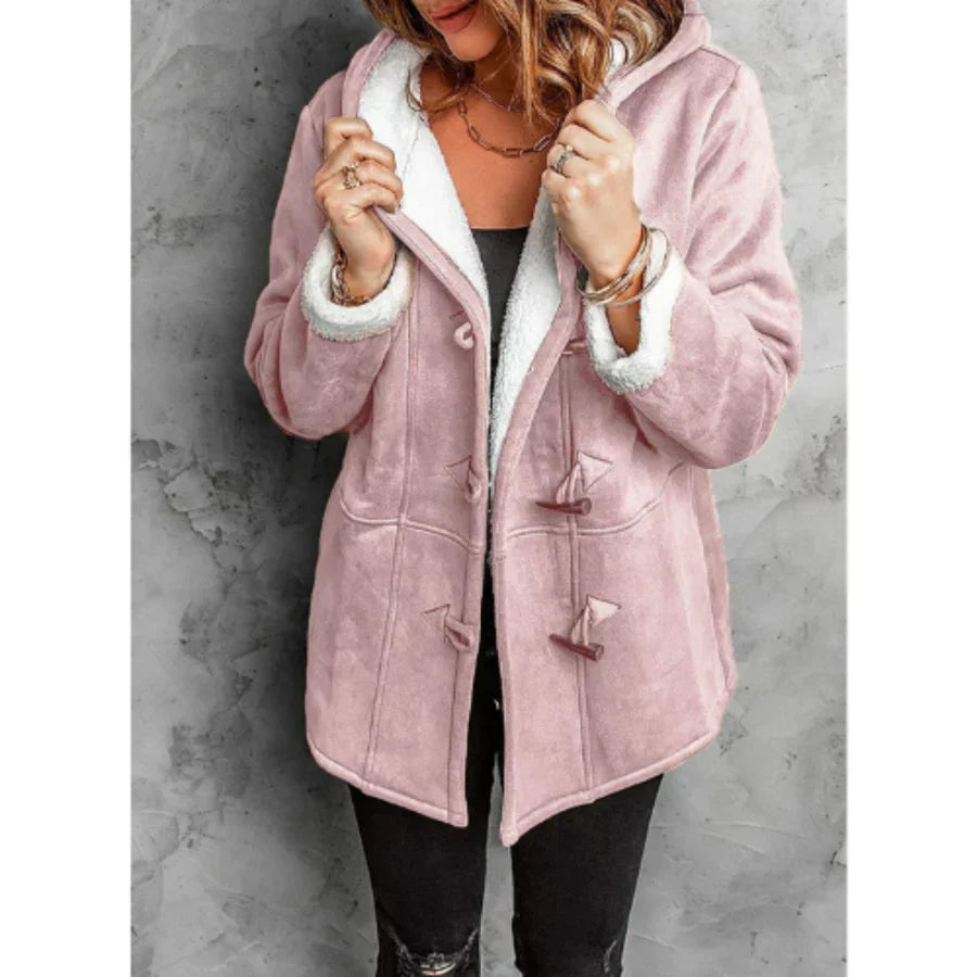 WW | Hood Fleece Lined Suede Look Casual Cut Medium Length