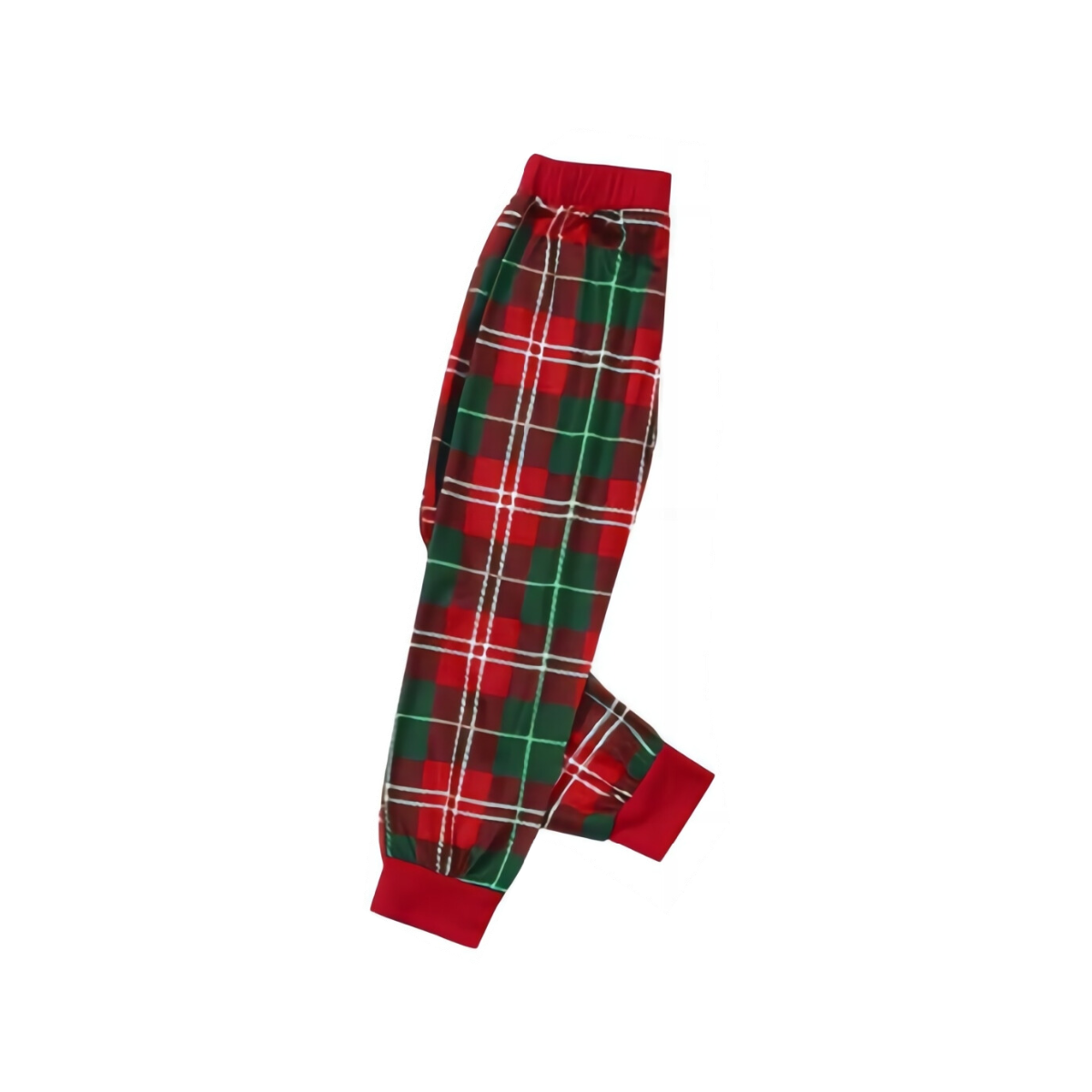 WW | Christmas Tree from Shape with Stars and "Merry Christmas" Artistic Text White Long-Sleeve T-Shirt with Red and Green Plaid Pants Family Matching Pajamas