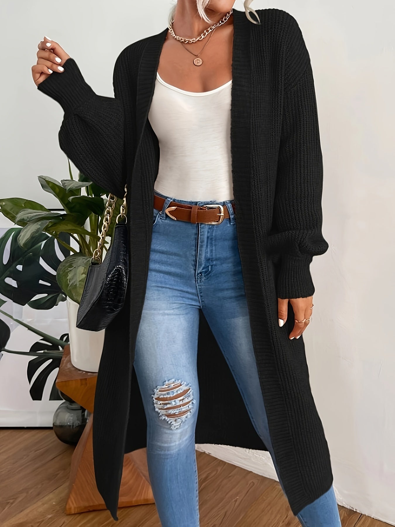 WW | Damen Strickcardigan - Offener Grobstrickmantel mit Taschen & lockerer Passform