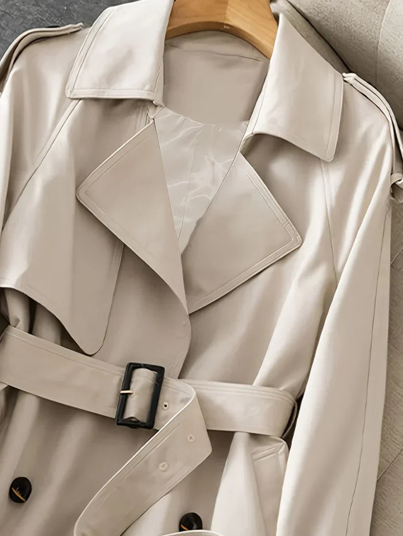 WW | einfarbiger Trenchcoat mit gegürteter mittellanger Passform für Damen - Ideal für Frühling und Herbst