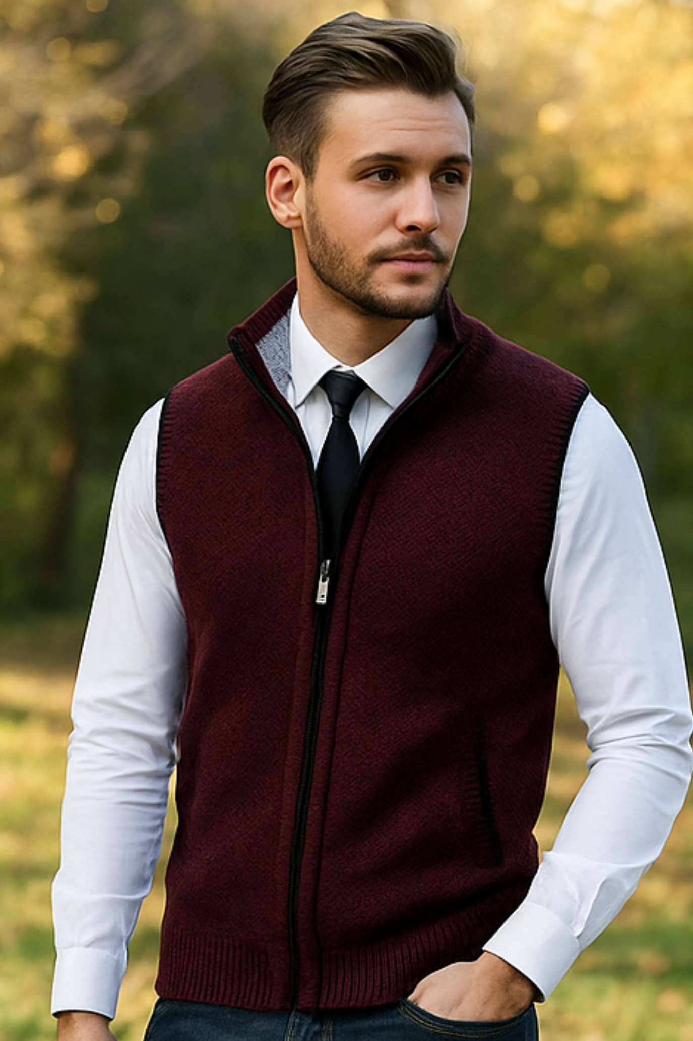 Gerald Zip-Up Knitted Vest - Red