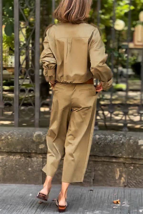 WW | Charm Strap Details Pocketed Cargo Style Zipper Loose Jacket