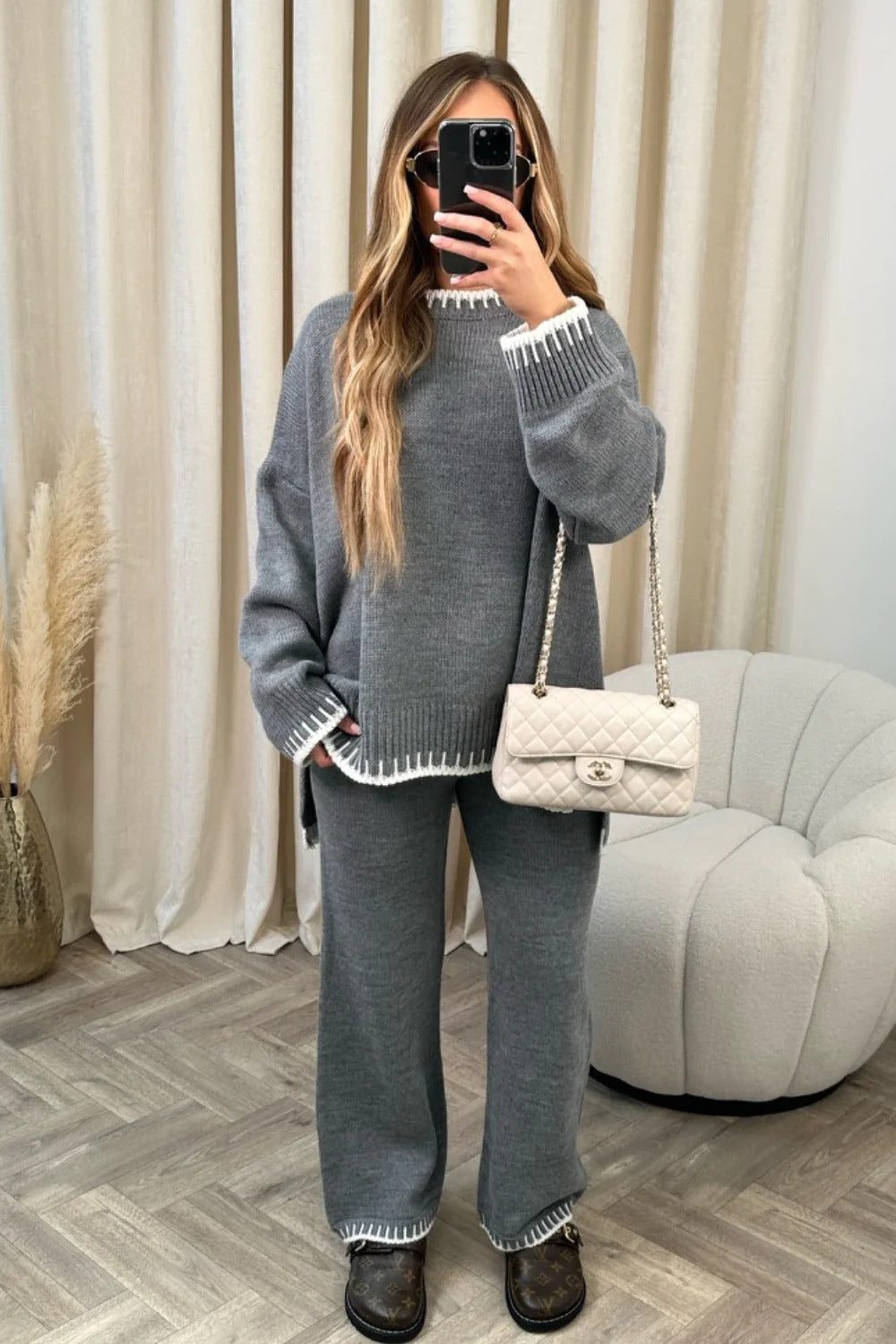 WW | Damen Strick Zweiteiler mit Pullover und Hose