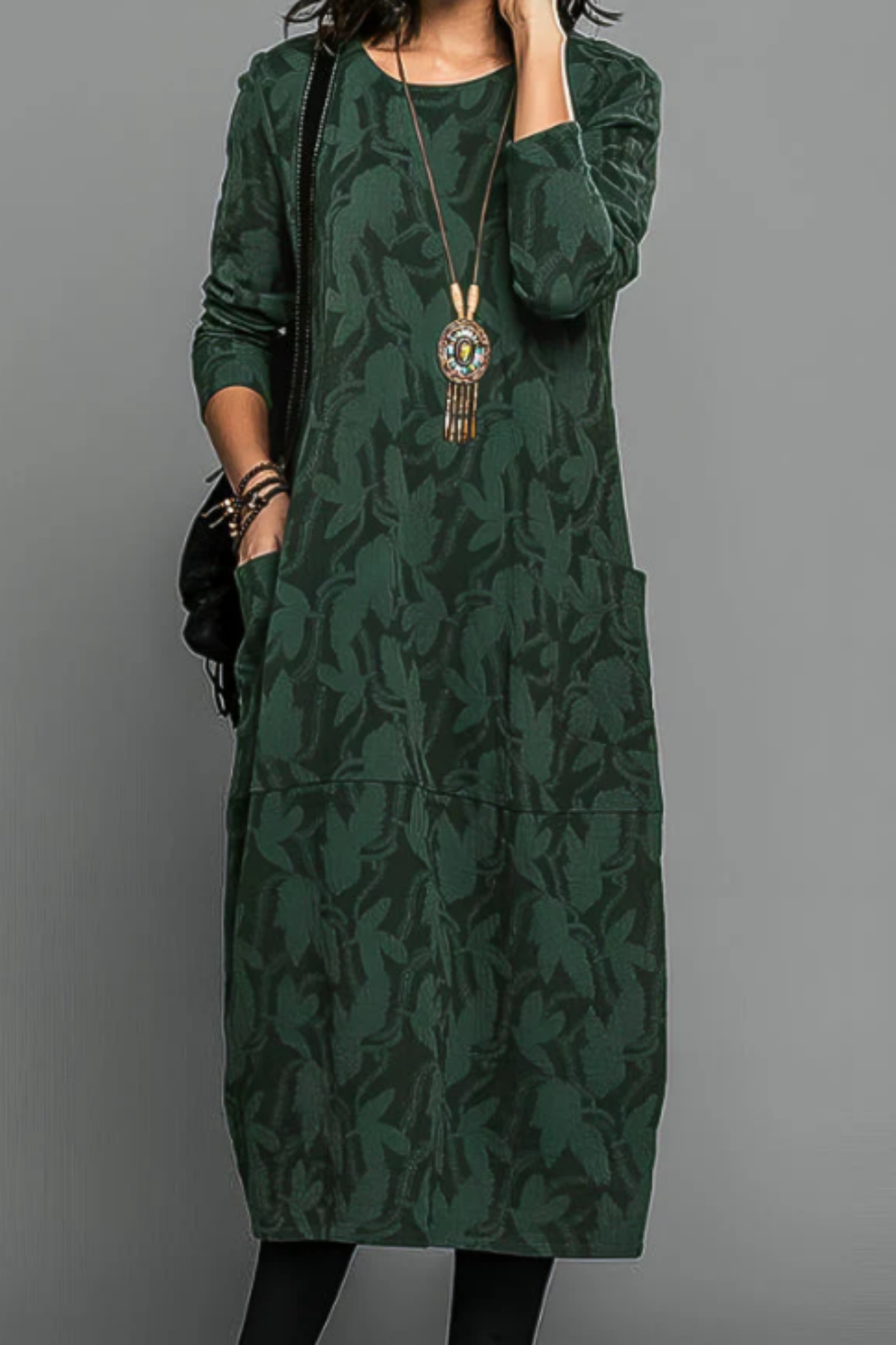 Kayla Maxi Dress with Leaf Print - Green