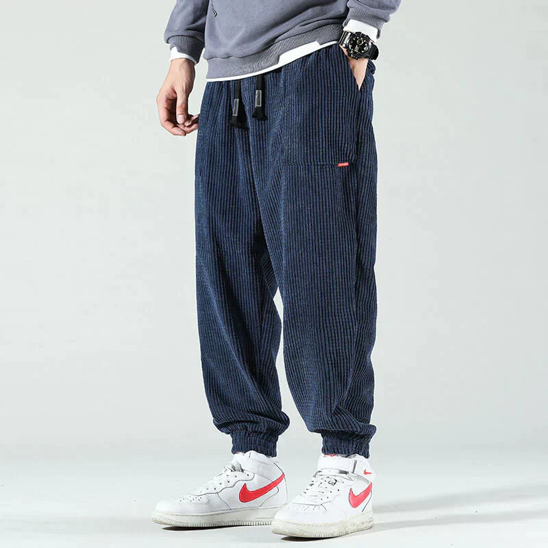 WW | Corduroy Joggers with Drawstring - Loose-fitting Casual Trousers in Streetwear Style with Cuffs & Side Pockets