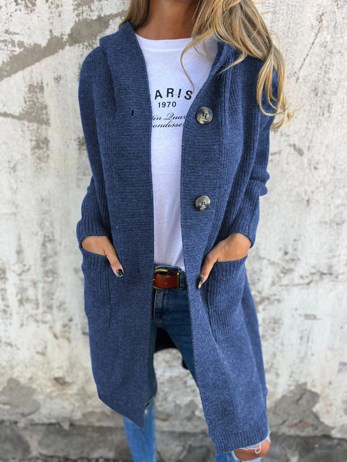 WW | Cardigan - Langer Offener Front - Geripptes Strick - Knopfverschluss & Vordertaschen