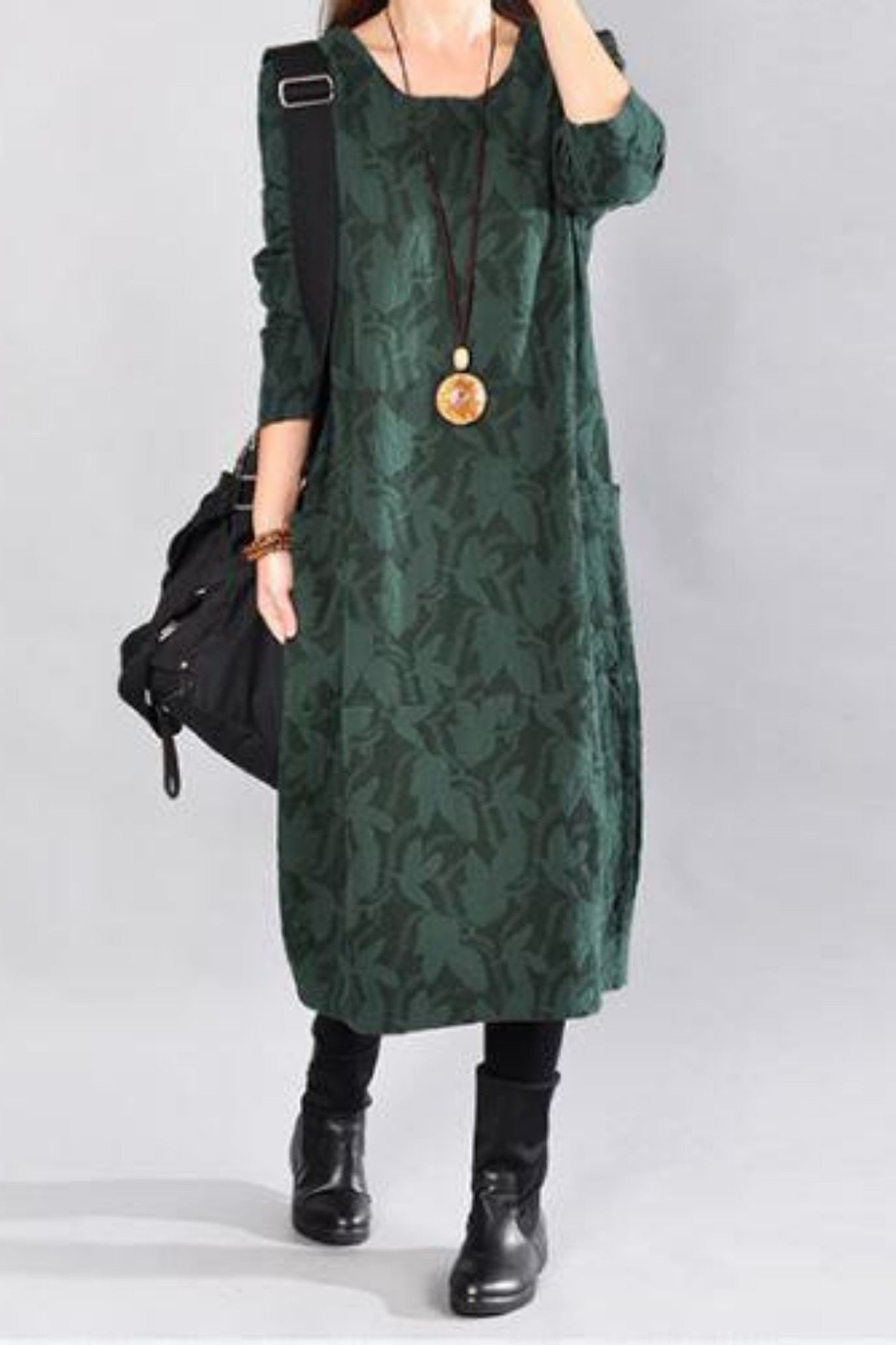 Kayla Maxi Dress with Leaf Print - Green