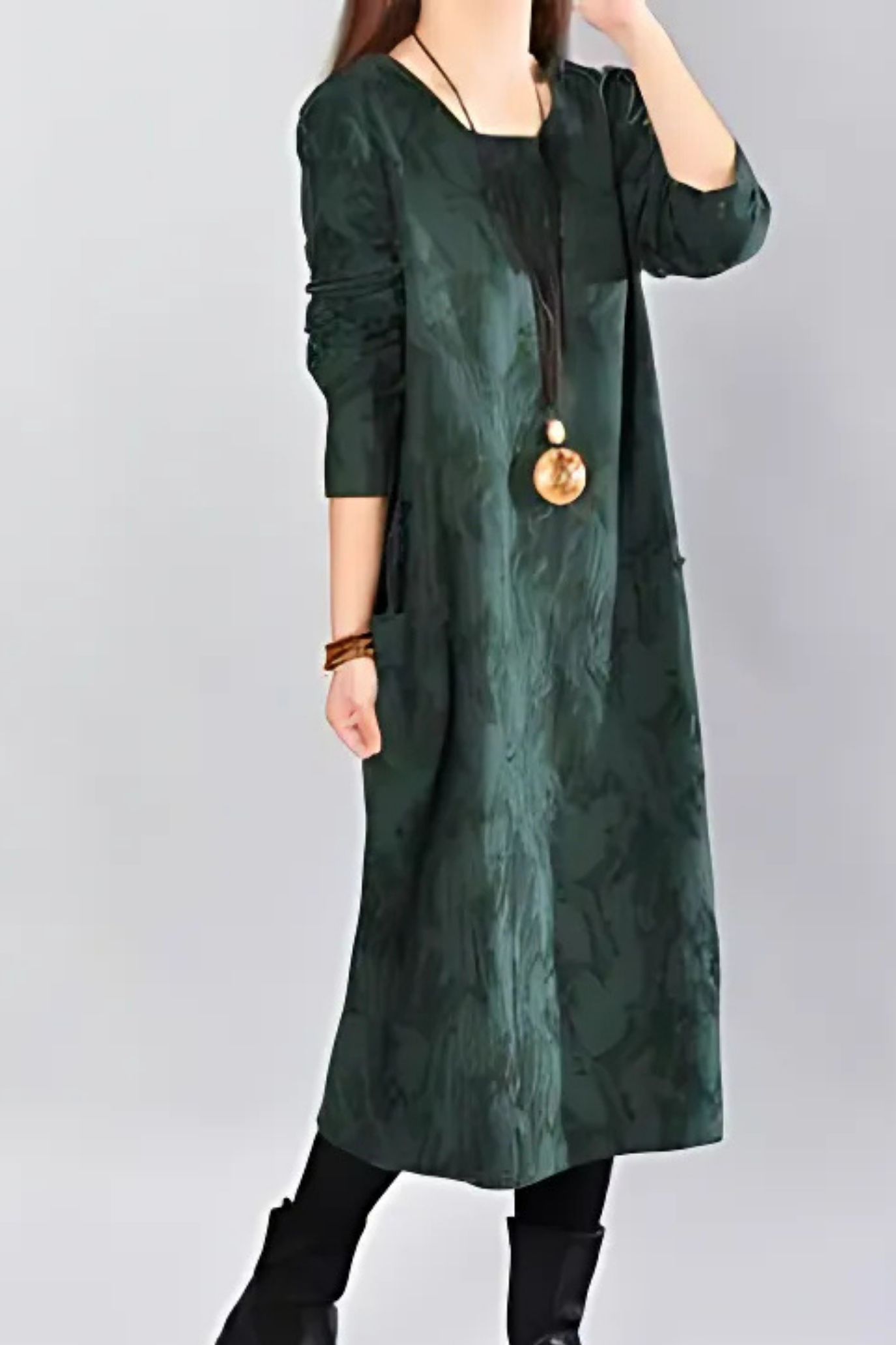 Kayla Maxi Dress with Leaf Print - Green