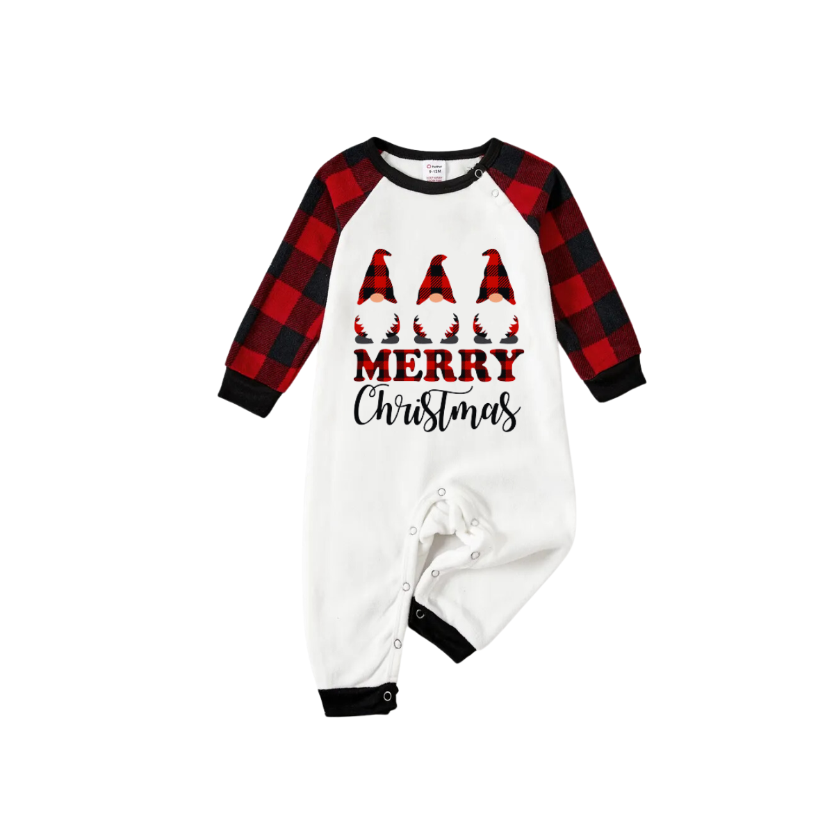 WW | FRÖHLICHE Weihnachtsbriefe und Santa-Hut bedrucktes weißes Langarmoberteil mit rot-schwarzen karierten Hosen Familienpyjamas