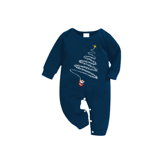 WW | Kids' Santa Claus and Christmas Tree Pattern Blue Long-Sleeve Top with Blue and Green Plaid Matching Family Pajamas and Nightgown